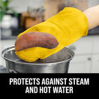 BPA-Free Soft Silicone Oven Mitts - Ultra Heat Resistant Oven Mitts with Thick Cotton Liner - Long Slip Resistant Pot Holders, Flexible Oven Gloves - Yellow 13.7"