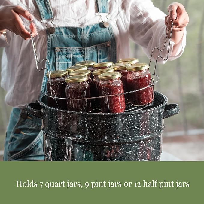 Granite Ware 9 Piece Enamelware Water bath Canning Pot with Canning kit, Colander and Rack. Canning Supplies Starter Kit.