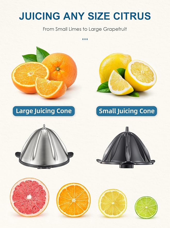 Electric Citrus Juicer Squeezer, Reemix Powerful Orange Juicer with Zine Alloy Die Casting Shell, Luxury Citrus Squeezer with Two Interchangeable Cones for Oranges of any Size (Zine Alloy Die Casting)