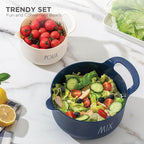 Rae Dunn Non-Slip Mixing Bowls - 4 Piece Nesting Plastic Mixing Bowl Set with Pour Spouts and Handles-Measurement Markings (Cream)
