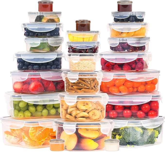 RockBerry 50 Pcs Large Food Storage Containers with Lids Airtight-85 OZ to small Containers-Total 526OZ Stackable Kitchen Set -BPA Free Leak proof containers- Freezer Microwave safe