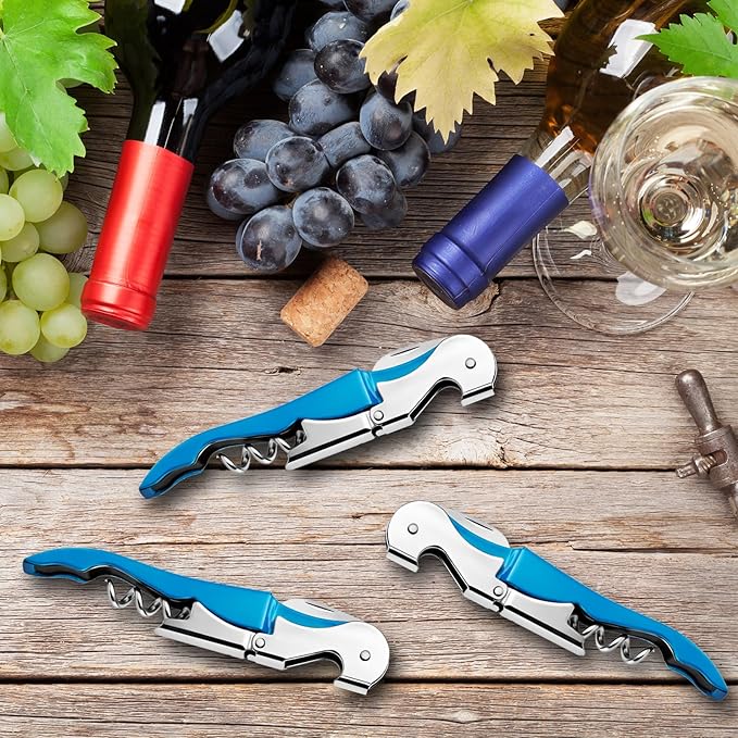 4 Pieces Professional Waiter Corkscrew Wine Openers,Wine red Wine Keys Opener Stainless Steel Hinges Serrated Foil Cutter for Restaurant Waiters, Sommelier, Bartenders (Wine red)