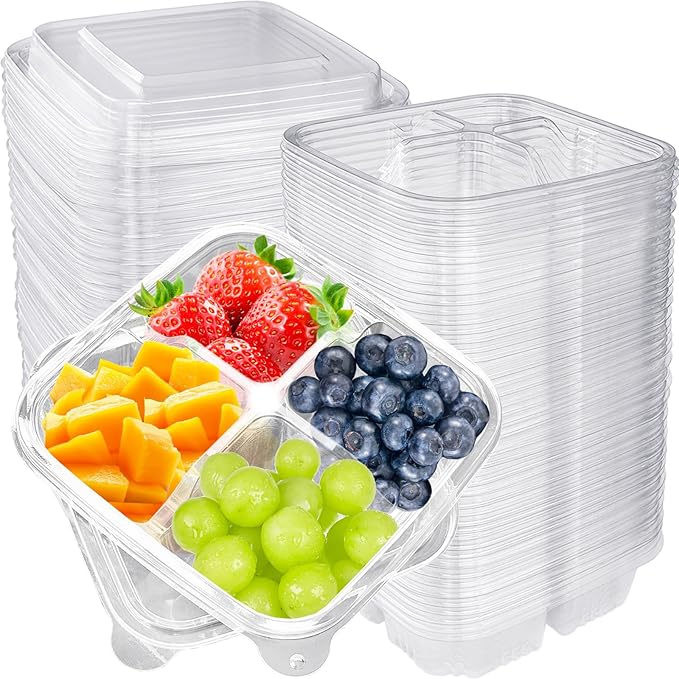Haawooky 50 Pcs Bento Snack Food Containers,4 Compartment Lunchable Container with Lids,Divided Food Storage Containers For Travel Work School