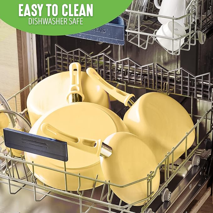 GreenLife Soft Grip 1QT and 2QT Saucepan Set, Healthy Ceramic Nonstick, Non Toxic PFAS & PFOA-Free, Dishwasher Safe, Glass Lids, Stay-Cool Handles, Easy Clean Cookware, Kitchen Essentials, Yellow