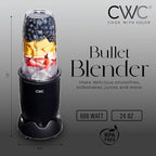 COOK WITH COLOR Personal Power Blender 600W, 24oz Capacity, BPA-Free Jar, Ice-Crushing Blades, Ideal for Smoothies & More, Anti-Slip Feet, Easy to Clean, Black
