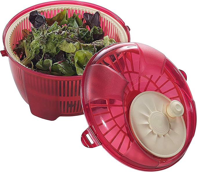 Mabel Home Salad Spinner, Salad Tosser and Mixer, 5,5 Quart, Vegetable Spinner -EXTRA Salt&Pepper Shaker inc. (Red)