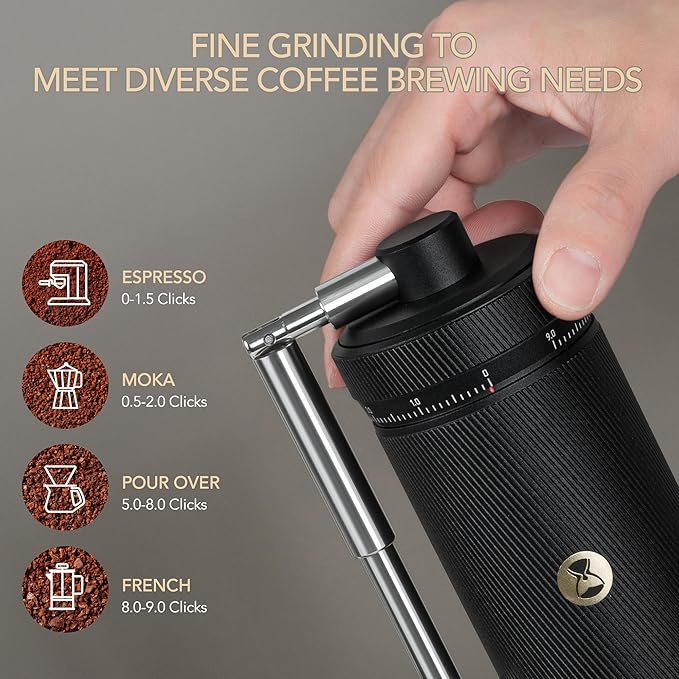 Timemore S3 Manual Coffee Grinder - External Adjustment with Stainless Steel Patented Burr | Hand Coffee Grinder Hign Presicion | Premium Timemore Grinder Chestnut S3, Black