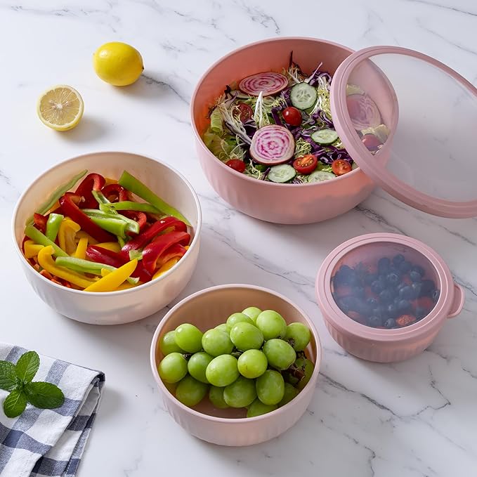 COOK WITH COLOR Prep Bowls with Lids- Wide and Deep Nesting Plastic Small Mixing Bowl Set with Lids, 12 Piece Set - Wide Bowls, Pink