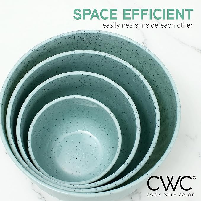 COOK WITH COLOR Prep Bowls with Lids- Wide and Deep Nesting Plastic Small Mixing Bowl Set with Lids, 8 Piece Set - Deep Bowls, Speckled Mint