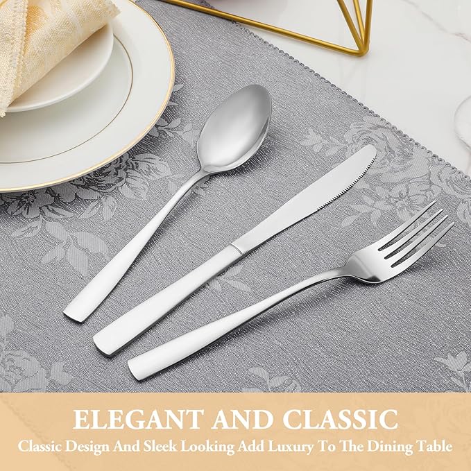 60 Piece Silverware Set Service for 12,Premium Stainless Steel Flatware Set,Mirror Polished Cutlery Utensil Sets,Durable Home Kitchen Eating Tableware Sets,Include Fork Knife Spoon,Dishwasher Safe