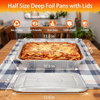 Aluminum Foil Pans with Lids 9x13 Disposable – Half Size Aluminum Foil Heavy Duty deep Turkey Roasting Pan, Tin foil Sheets Tray Chafing for Cooking, Baking, Storing, Food Prepping, 25 Pack