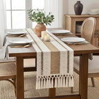 FEXIA Boho Table Runner for Hoilday Spring Home Decor with Tassels 60 Inches Long Pottery barn Furniture Farmhouse Rustic Macrame Burlap Table Decoration for Living Room (12x60 Inches)