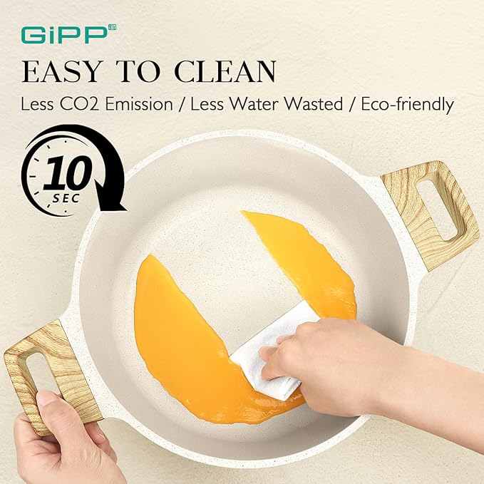 GiPP Pots and Pans Set Non Stick - 14 Pcs White Granite Kitchen Cookware Sets Nonstick Induction Cookware Cooking Pan Set with Frying Pans, Saucepans and Silicone Utensils, PFOS & PFOA Free
