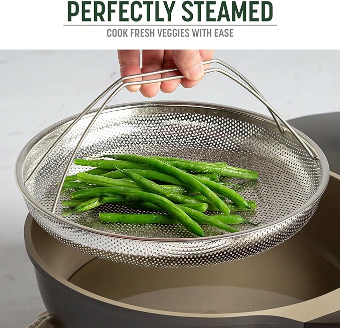 Goodful All-In-One Pan Steamer Basket, Premium Stainless Steel Construction, Dishwasher Safe, Perfect for Steaming Vegetables, Full Handle for Easy Use