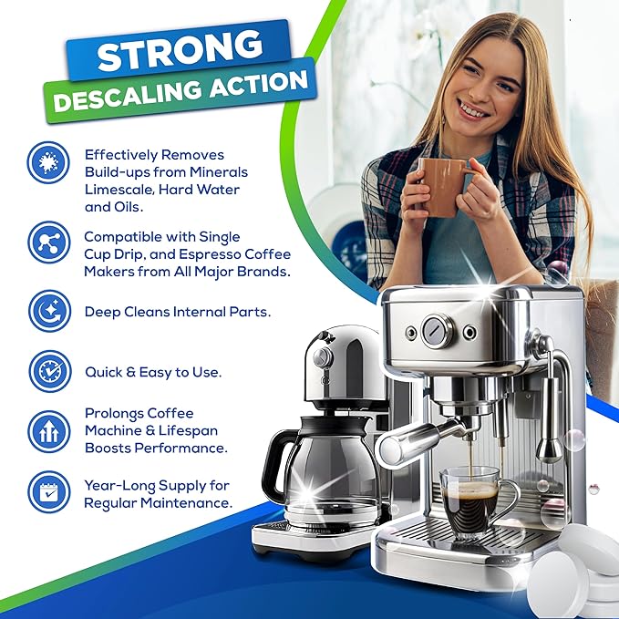 Coffee Machine Descaler Tablets – 24 Count, Coffee Maker Cleaner Tablets Compatible with All Major Brands Including Breville, Nespresso, Keurig, Ninja, Philips,Miele, Delonghi & more