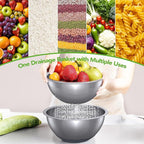 304 Stainless Steel Colander and Strainer, 5QT Large Capacity and 6QT Mixing Bowl, Micropore for Washing Rice, Fruit, and Cooked Pasta, Perfect Draining for Grain and Bean