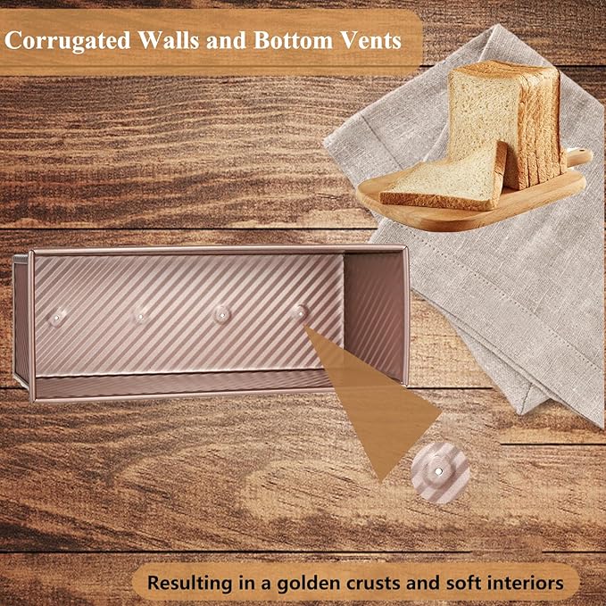 SS&CC Pullman Loaf Pan with Lid 13x4 | 2.2lb Carbon Steel Bread Pan for Homemade Sourdough & Sandwich Bread | Nonstick Bakeware, Heavy Duty & Easy Clean (Gold, 2.2lb)