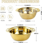 Colander 304 Stainless Steel 5-quart with Mixing Bowls, Strainer for Kitchen Food For washing vegetables, fruit, rice, Dishwasher Safe. (Gold 2PC)