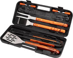 Cuisinart 13-Piece Wooden Handle Grill Tools Set, Grill Utensils Set BBQ Accessories, Durable Stainless Steel Spatula, Tongs, Cleaning Brush & More, Compact Case, Grilling Gifts for Men, CGS-W13