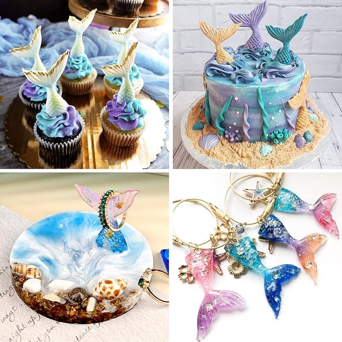 Sakolla 2 Pack Mermaid Tail Molds, Mermaid Molds for Chocolate, Cake Decoration Candy Cupcakes Resin Gummies (Blue)