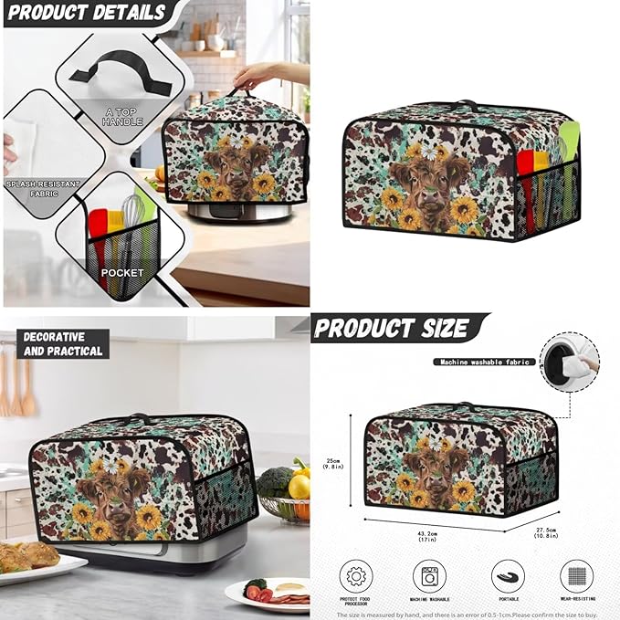Highland Cow 4 Slice Toaster Blender Slow Cooker Covers Daisies Dust Proof Bag Covers Sunflower Kitchen Accessories Set Splash Resistant Keep Appliance Clean 3 Pieces