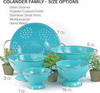 Reston Lloyd, 1.5 Quart Powder Coated Steel Kitchen Strainer Basket for draining Pasta, Vegetable and Fruit, Chrome Handles and Wide Stable Base, Aqua-Blue