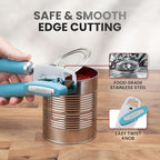 Zulay Kitchen Heavy Duty Stainless Steel Can Opener Manual with Bottle Opener - Rust Proof Manual Can Opener With Turn Knob & Comfy Soft Grip Handles - Dusty Blue