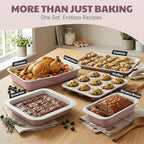 Gotham Steel 6 Pc Stackable Baking Pans Set, 70% Space Saving Design, Ceramic Bakeware Sets Non Toxic Made Without PFOA PFOS, with Baking Sheet Tray, Cake & Muffin Pans, Oven & Dishwasher Safe