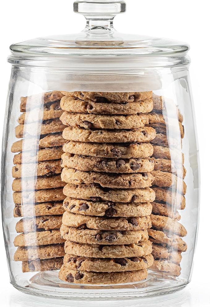 Half Gallon Glass Cookie Jars with Airtight Lids - Big Food Storage Containers for Kitchen Pantry - Dog Treats, Flour, Sugar, Biscotti, & Candy - 64oz Canisters Pack of 2