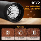MAVO Manual Coffee Grinder, Wizard Hand Coffee Grinder, Capacity 25g with CNC Stainless Steel Pentagon Conical Burr, Adjustable Setting, Burr Coffee Bean Grinder for French Press, Pour Over Black