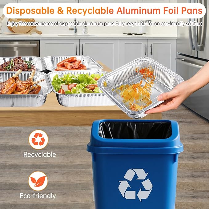 8x8 Aluminum Pans with Clear Lids - 20 Pack Disposable Baking Pans, Tin Foil Trays for Baking Cake, Cooking, Heating, Storing and Prepping Food