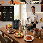 Simple Deluxe 8QT Electric Pressure Cooker, 16-in-1 & Non-Stick Stainless Steel Multi Cooker with 12 Presets for Slow Cook, Meat Stew, Steam, Sauté, Canning, Yogurt Maker, Dishwasher Safe, Black
