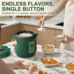 Audecook Mini Rice Cooker, 1.2L Small Rice Cooker Non-Stick 2 Cups Uncooked with Stainless Steel Steamer, Travel Multicooker with Low Carb Function, 24 Timer Delay and Auto Keep Warm（Green）