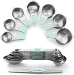 Spring Chef Magnetic Measuring Cups & Spoons Set, Patented, Strong N45 Magnets, Heavy Duty Stainless Steel Fits in Spice Jars for Baking & Cooking, BPA Free, Round Set of 15 with Leveler, Mint
