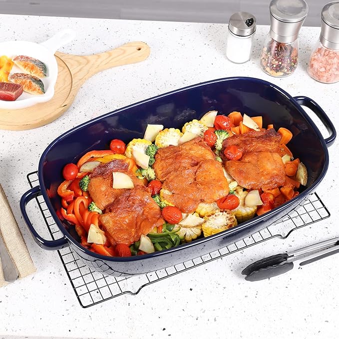 4.5 Quart Ceramic Baking Dish,Serving Bakeware for Casserole,Lasagna,Gratin,Broiling,Roasting,and Baking.Large Deep 14x10x3.11 inches Pan,Safe for Oven Microwave Refrigerator Disinfection Cabinet and