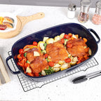 6 Quart Large Rectangular Baking Dish, 16x11 Inches Ceramic Baking Pan Casserole Dish for Cooking,Kitchen and Daily Use, Safe for Oven Microwave Refrigerator Disinfection Cabinet and Dishwasher,Blue