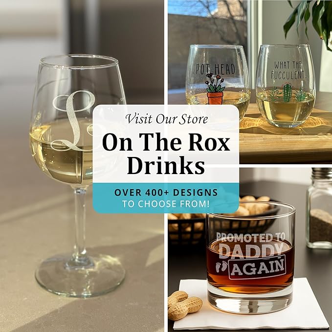 On The Rox (P-Monogram)- 4 Piece Set of 11 Ounce Engraved Heavy Base Rocks Glasses Elegant Glass-Multi-Purpose Beverage-Rocks Glass- Gift for any Occasion Drinks
