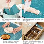 Silicone Pastry Mat 24" x 16" Extra Thick Non Stick Baking Mat with Measurements and Edge Heightening, Food Grade Silicone Rolling Mat for Pastry, Bread, Cookies, Pizza, Fondant, Pasta