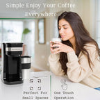 Mixpresso Black Personal Single Serve Coffee Maker with 14oz Travel Mug, Drip Small Coffee Maker with Auto Shut Off, Reusable Filter, Works with Ground Coffee Only – Not for K-Cup Pods