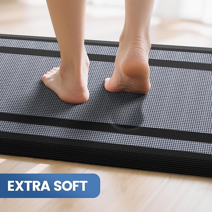 KitchenClouds [2 PCS] Kitchen Rugs Cushioned Anti-Fatigue Kitchen Mats for Floor Waterproof Kitchen Rug Set Non-Slip Comfort Standing Mat for Office, Sink, Laundry 17.3"×29"+17.3"×47",Black