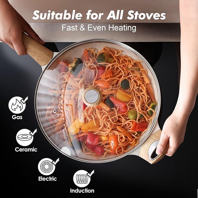 SENSARTE Ceramic Nonstick Frying Pan Skillet with Lid 12.5Inch Large Non Stick Non-toxic Healthy Kitchen Cooking Chef's Pan, Free of Intentionally Added PFOA/PFAS/PTFE, Induction Compatible
