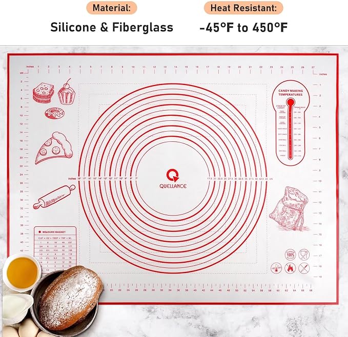Extra Large Silicone Pastry Mat, Baking Mat with Measurement, Kitchen Counter Mat for Fondant, Rolling Dough, Pie Crust, Pizza and Cookies - Oven Liner Mat/Kneading Matts, 24" x 32", Red
