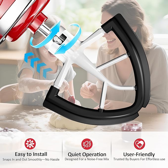 Flex Edge Beater for KitchenAid 4.5/5 Qt Tilt-Head Stand Mixer – Auto-Scrape Silicone Paddle, Dishwasher Safe, Flexible Silicone Edges Bowl Scraper For Kitchen Aid Accessories and Attachments (Black)