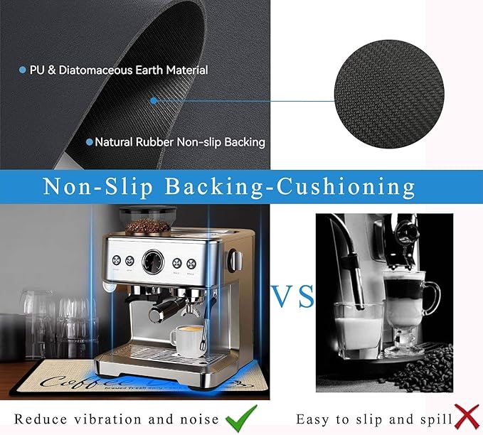 Coffee Mat for Countertops ,Coffee Bar Accessories Fit Under Coffee Maker Espresso Machine, Absorbent Hide Stain Rubber Mat for Countertop ,Dish Drying Mat for Kitchen Counter (D-Beige, 17"x31.5")