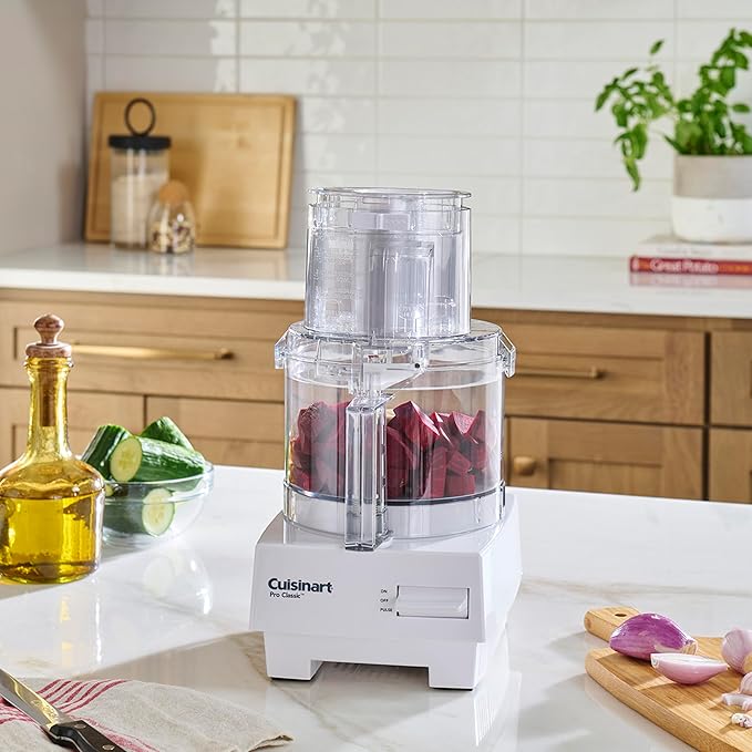 Cuisinart 7-Cup Pro Classic Food Processor, 600-Watt Motor, Vegetable Chopper & Blender for Mincing, Dicing, Shredding, Puree & Kneading Dough, DLC-10SYP1, White