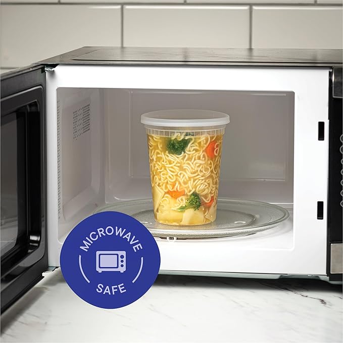 Soup Containers with Lids [48 Sets -32 oz.] Quart Plastic Deli Container - Deli Food Storage Containers with Airtight Lids for Freezer & Restaurant Takeout