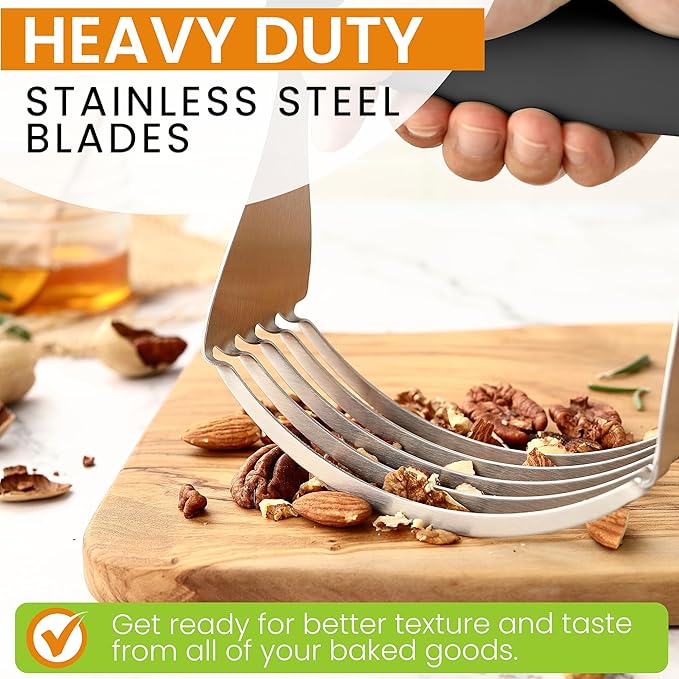 Spring Chef Dough Blender For Baking, Heavy Duty Dough Cutter Tool, Stainless Steel Pastry Cutter Tool with Sharp & Sturdy Blades, Pastry Blender for Easy Mixing, Dishwasher Safe - XL Size - Black