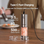ThermoMaven Upgraded Larger Capacity Electric Salt and Pepper Grinder Set, 110ml Rechargeable Salt and Pepper Shaker with LED Light, Stainless Steel Automatic Pepper Mill with 6 Adjustable Coarseness