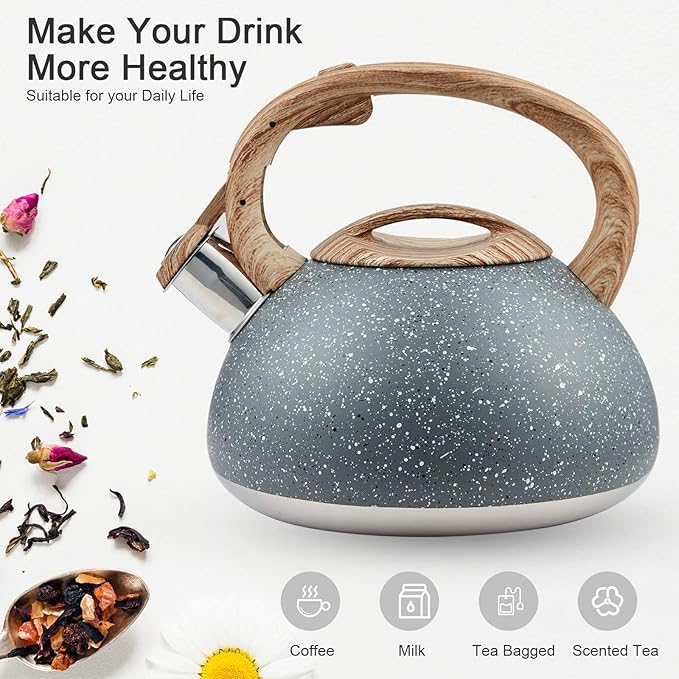 s-p Whistling Tea Kettle Stainless Steel Teapot,Teakettle for Stovetop Induction Stove Top,Fast Boiling Heat Water Tea Pot 2.2 Quart(Gray)
