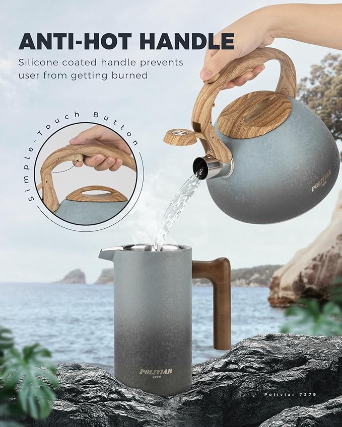 POLIVIAR Tea Kettle, 2.7 Quart Stovetop Tea Kettle, Audible Whistling Teapot with Crackle Finish, Food Grade Stainless Steel for Anti-Rust, Anti Hot Handle, Suitable for All Heat Sources (JX2023-LYL)